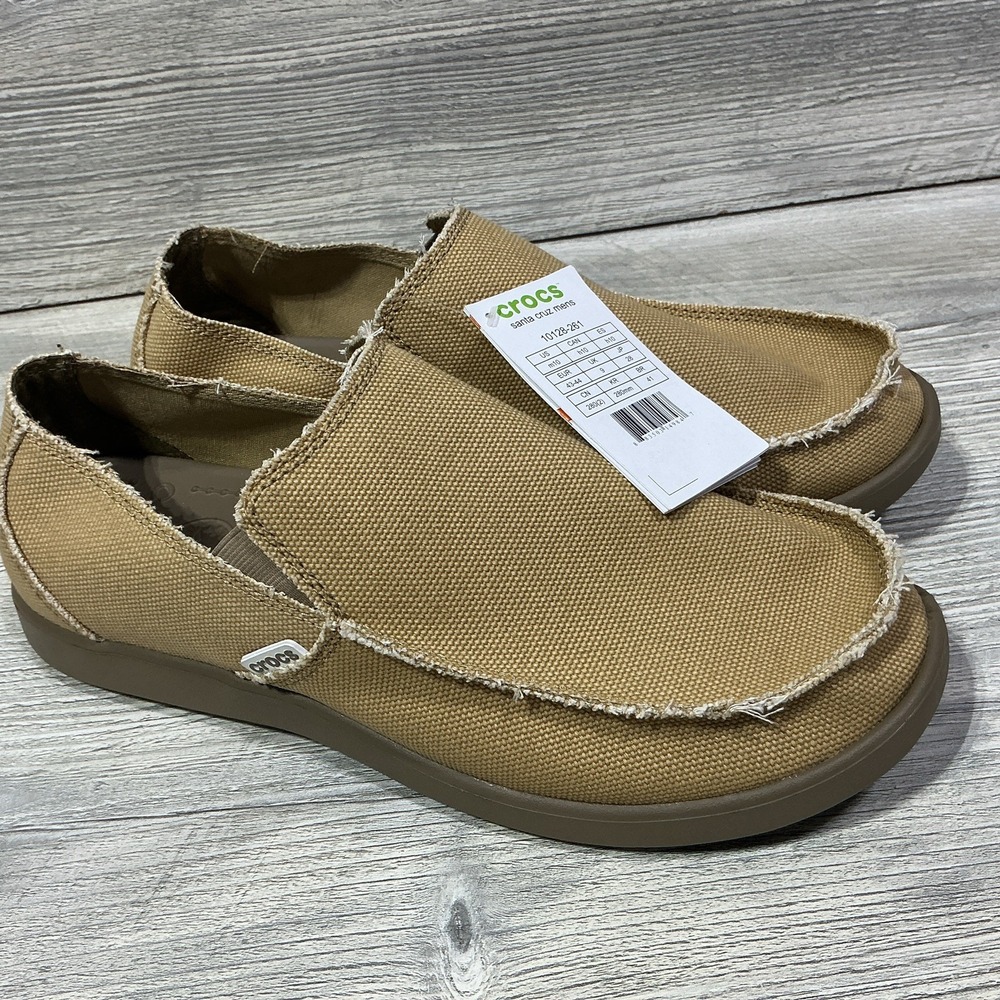 Mens 10 Crocs Original Santa Cruz Loafers Canvas Slip On Shoes Khaki NWT NEW